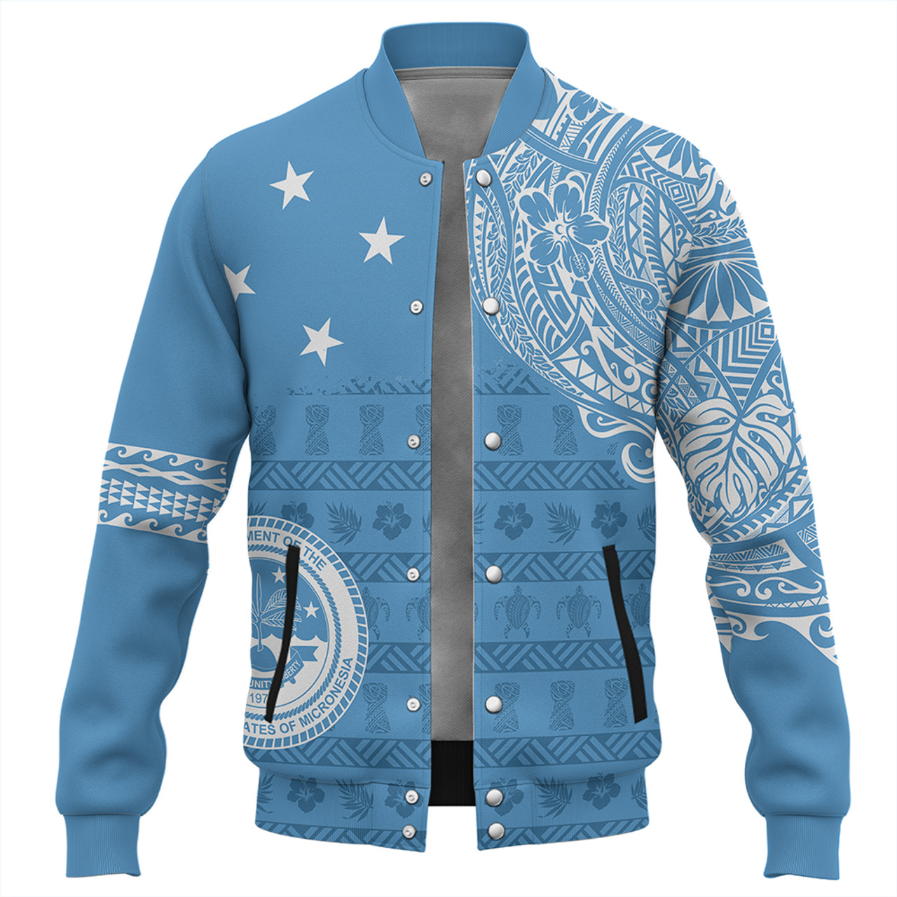 Micronesian Baseball Jacket Federated States Of Micronesia Flag With Coat Of Arms