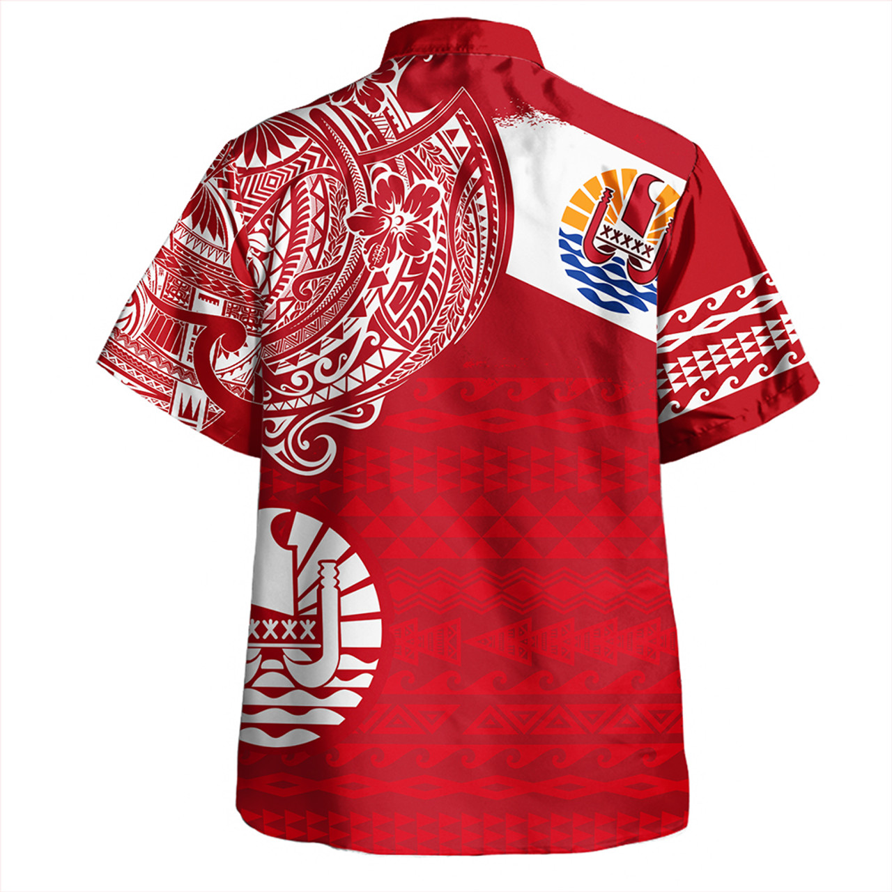 Polynesian Hawaiian Shirt French Polynesia Flag With Coat Of Arms