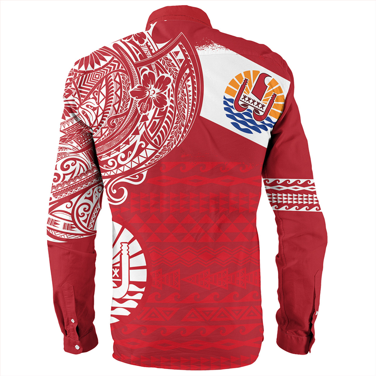 Polynesian Long Sleeve Shirt French Polynesia Flag With Coat Of Arms