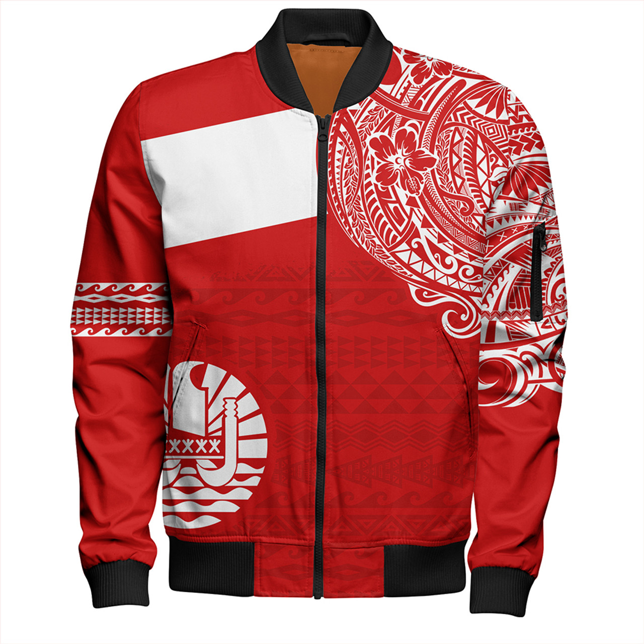 Polynesian Bomber Jacket Tahiti Flag With Coat Of Arms