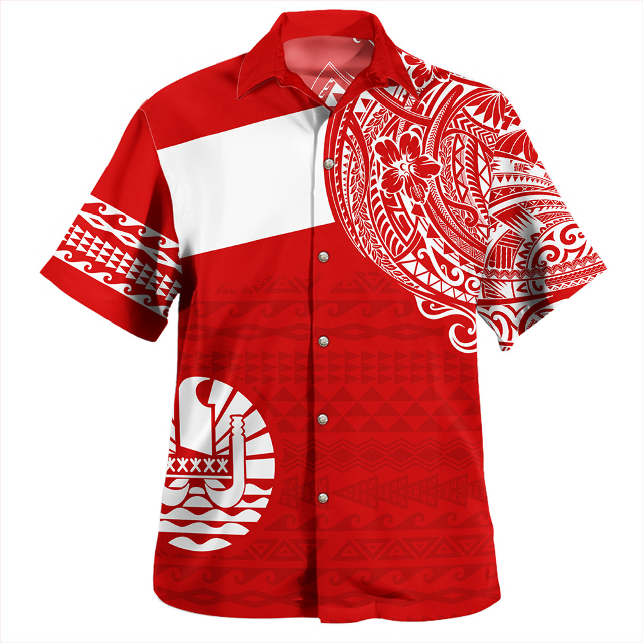 Polynesian Hawaiian Shirt Tahiti Flag With Coat Of Arms