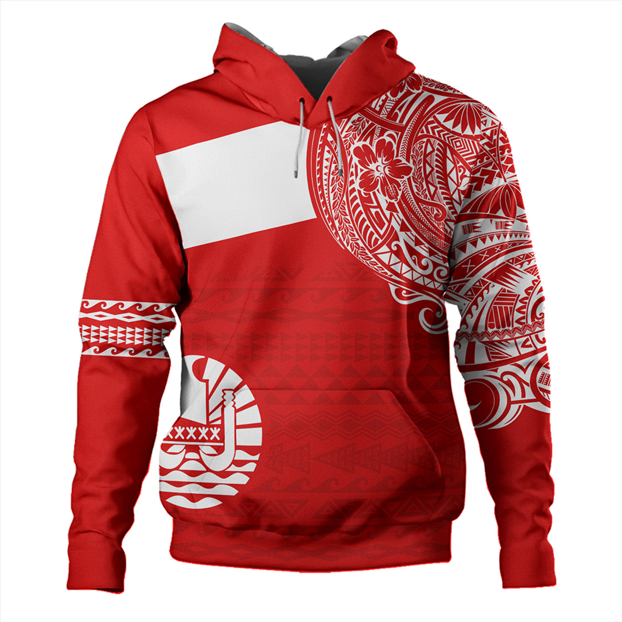 Polynesian Hoodie Tahiti Flag With Coat Of Arms