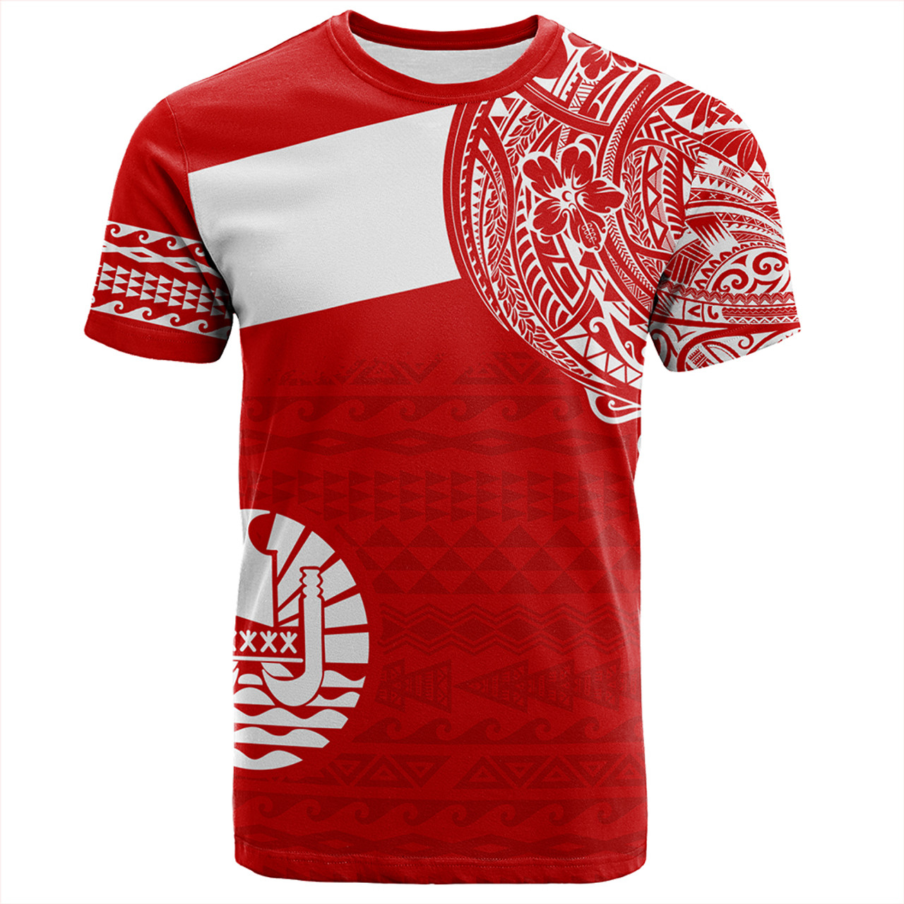 Polynesian T-Shirt Tahiti Flag With Coat Of Arms