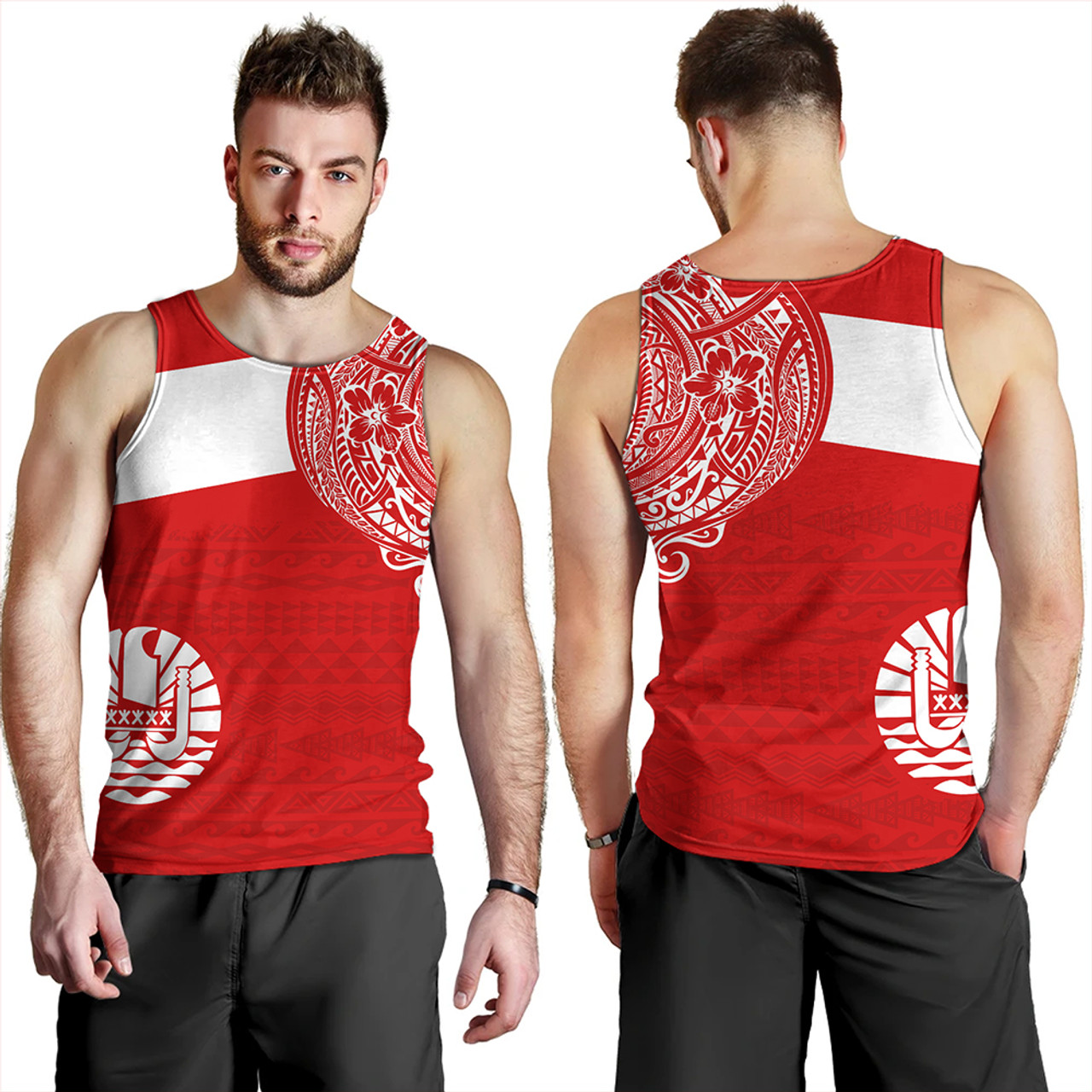 Polynesian Tank Top Tahiti Flag With Coat Of Arms