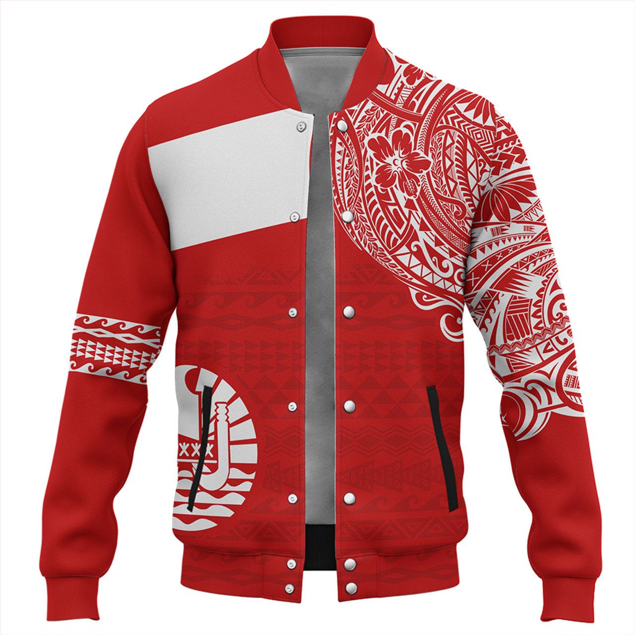 Polynesian Baseball Jacket Tahiti Flag With Coat Of Arms