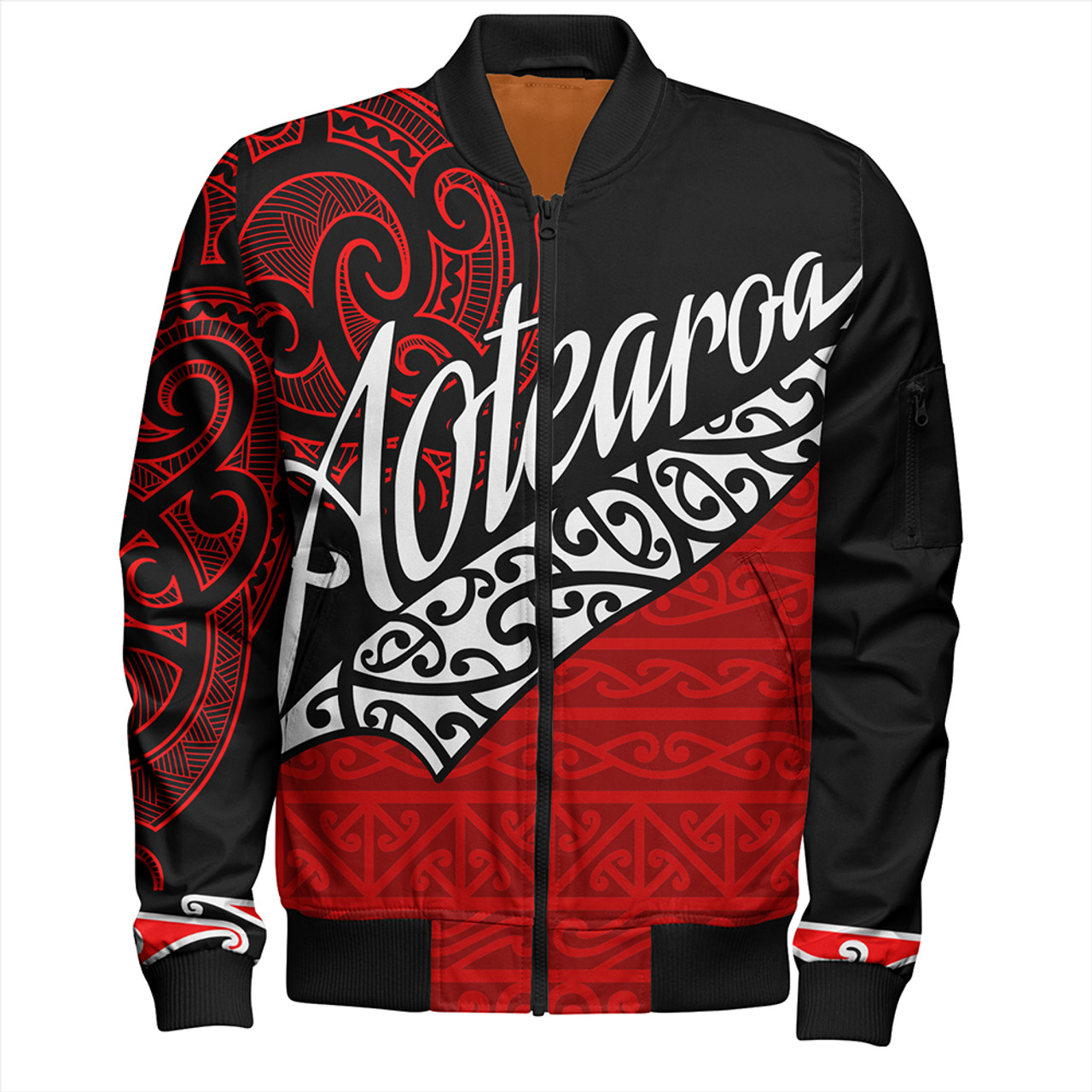 New Zealand Bomber Jacket Aotearoa Maori Flag Puhoro Pattern