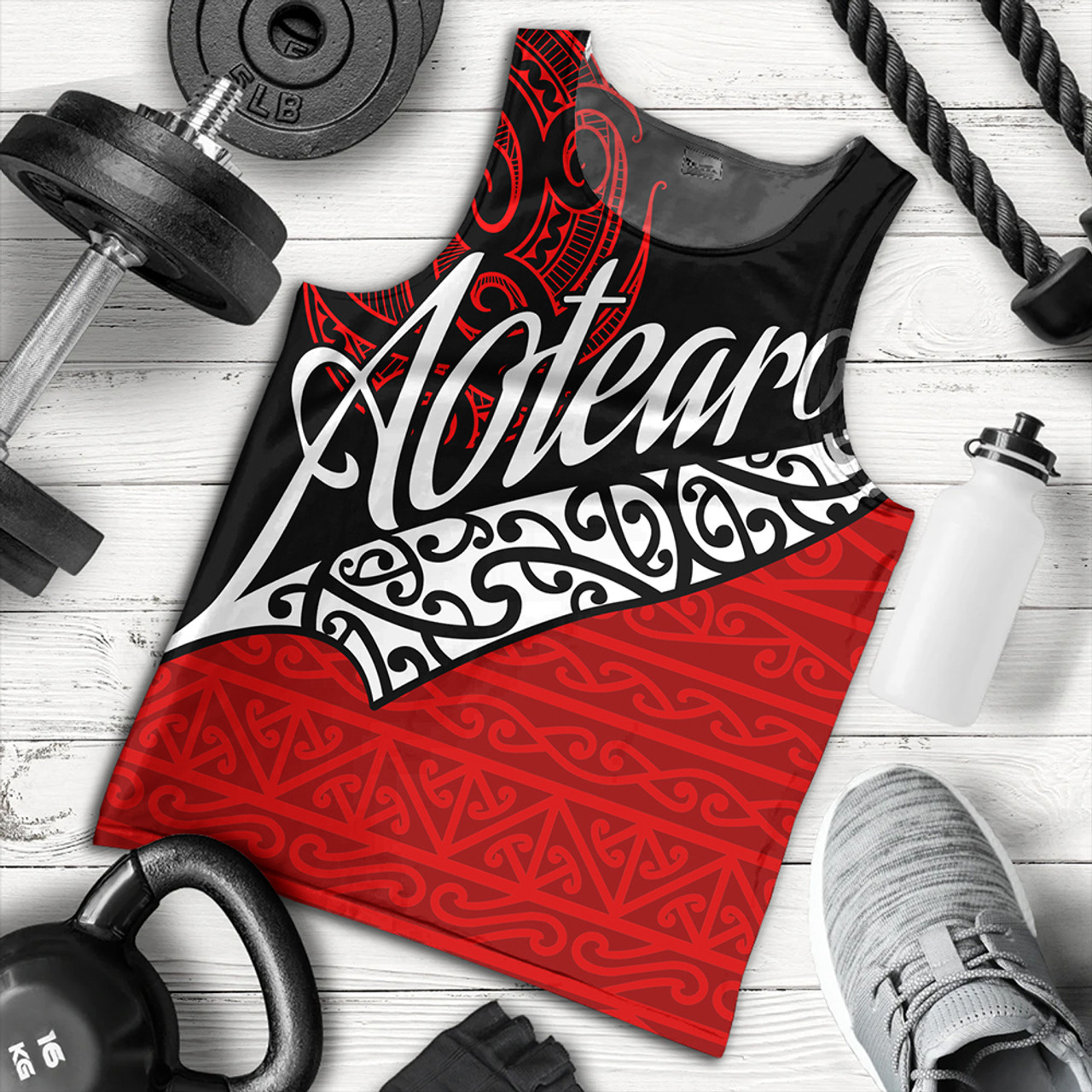 New Zealand Tank Top Aotearoa Maori Flag Puhoro Pattern