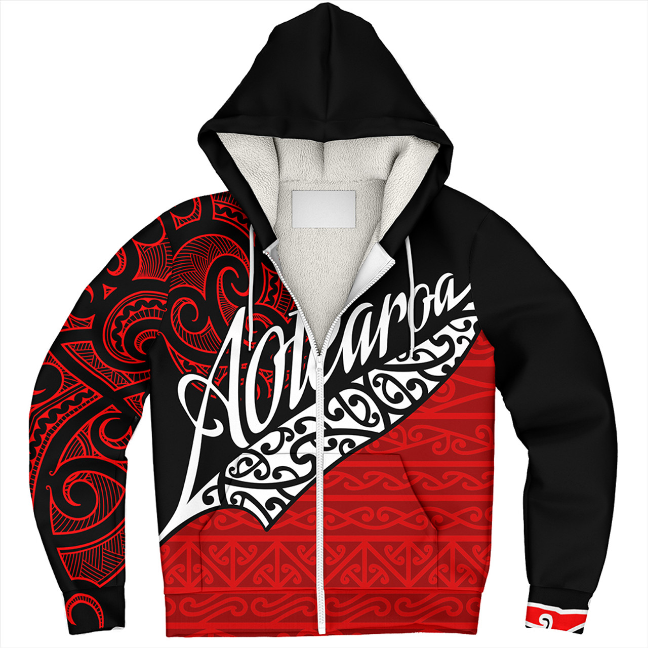 New Zealand Sherpa Hoodie Aotearoa Maori Flag Puhoro Pattern