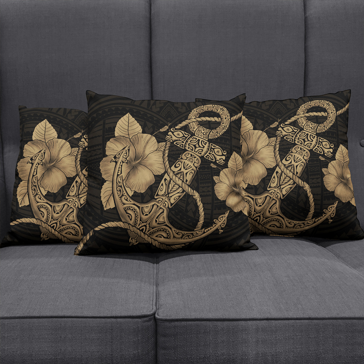 Hawaii Pillow Cover Anchor Poly Tribal Gold