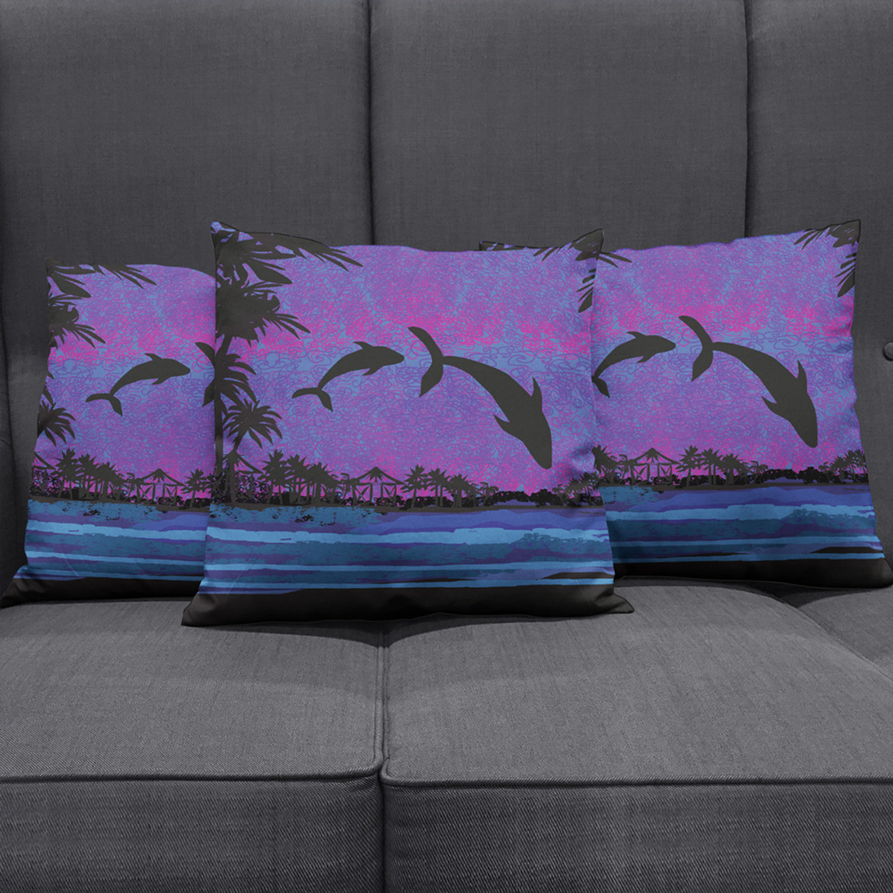 Hawaii Pillow Cover Dolphin Dance In Night