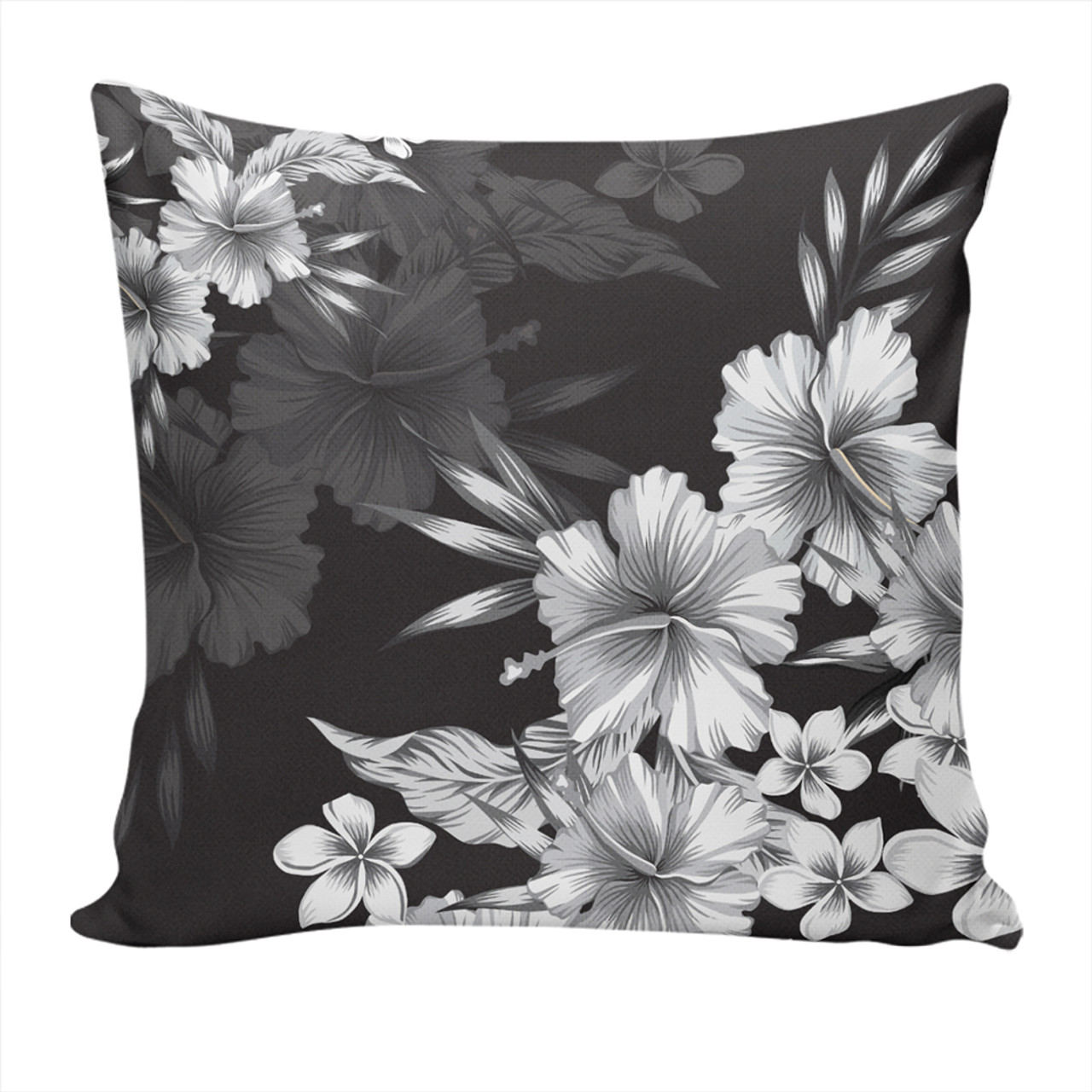 Hawaii Pillow Cover Hibiscus And Plumeria B&W