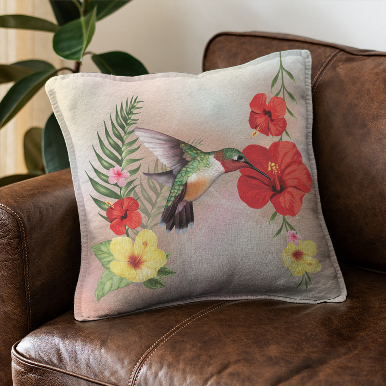 Hawaii Pillow Cover Hibiscus Bird