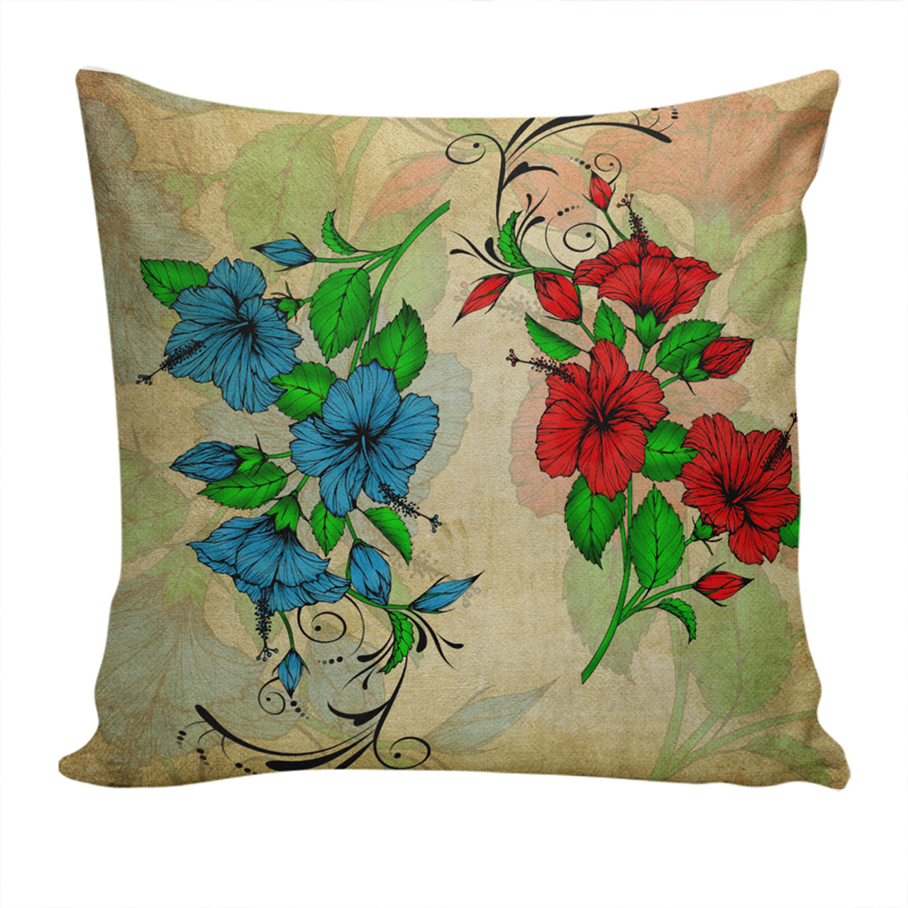 Hawaii Pillow Cover Hibiscus Blue And Red