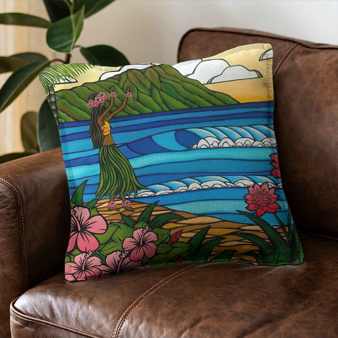 Hawaii Pillow Cover Hula Girl Dance Picture