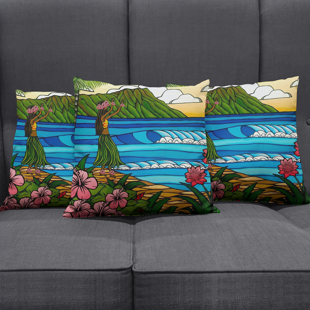 Hawaii Pillow Cover Hula Girl Dance Picture