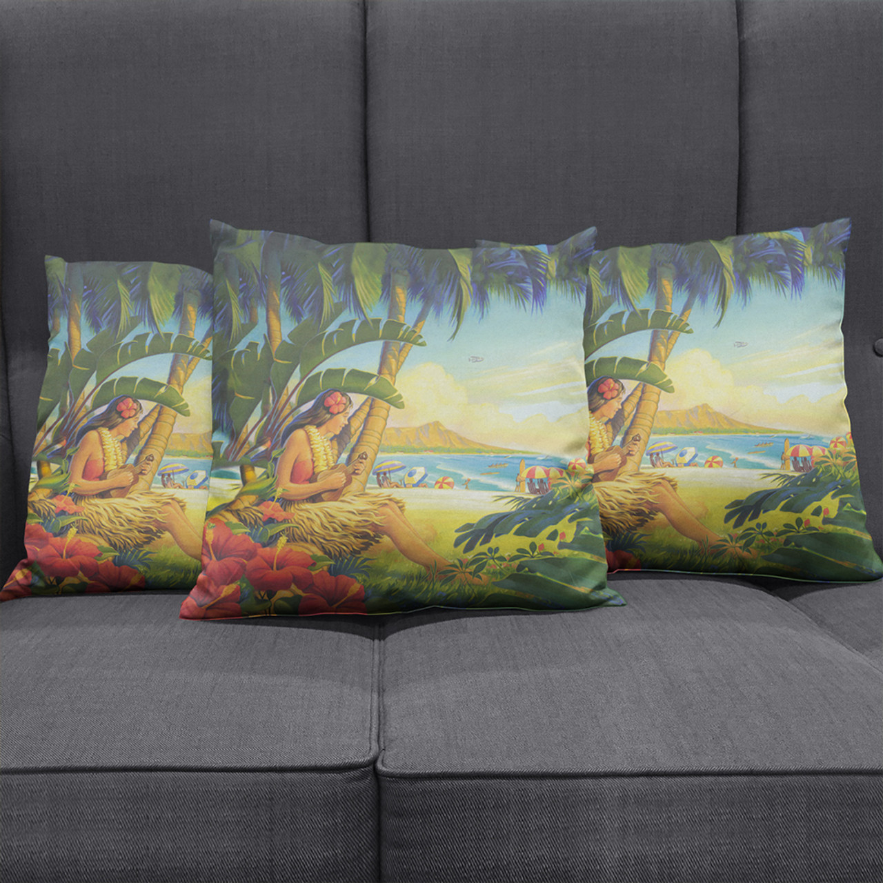 Hawaii Pillow Cover Hula Girl Hola Beach