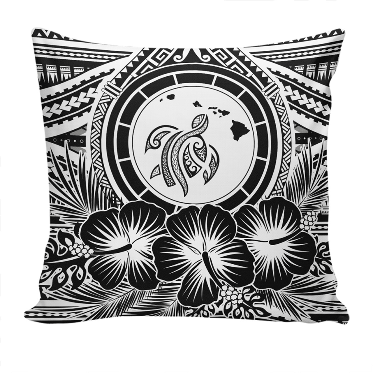 Hawaii Pillow Cover Map Honu Hibiscus Polynesian White