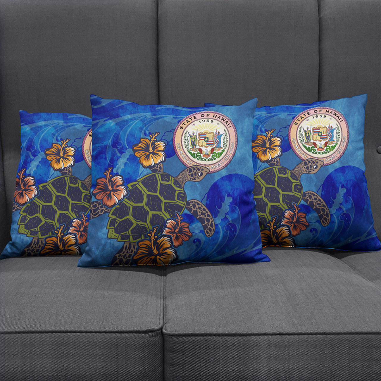 Hawaii Pillow Cover Seal Hibiscus Ocean Pin Light Turtle Sea