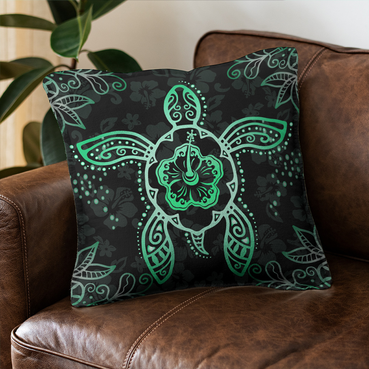 Hawaii Pillow Cover Turtle Hibiscus Green New