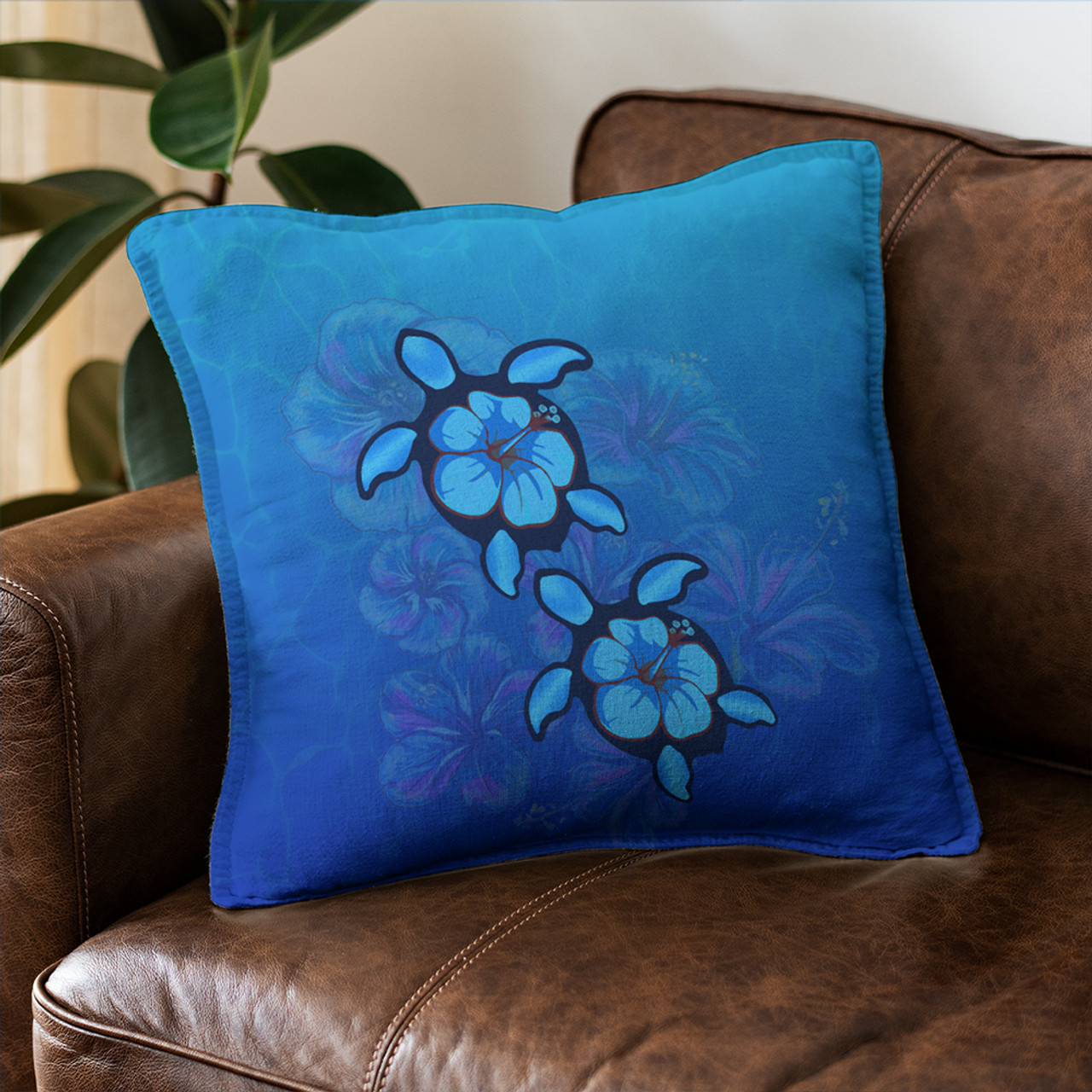 Hawaii Pillow Cover Turtle Hibiscus Ocean