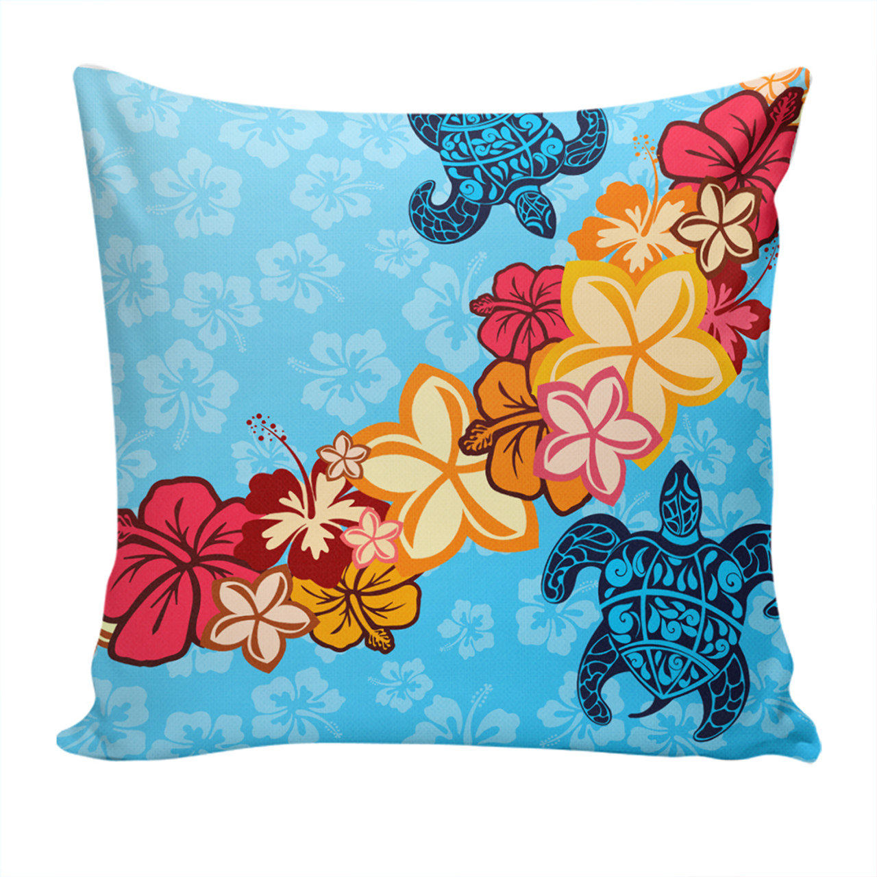 Hawaii Pillow Cover Turtle Hibiscus Pattern Blue
