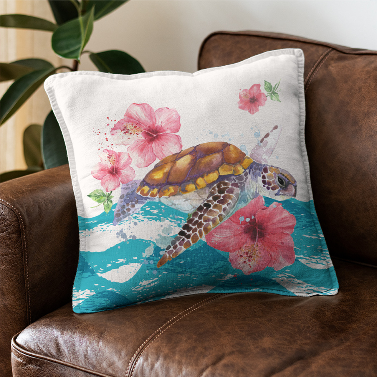 Hawaii Pillow Cover Turtle Hibiscus Waves Polynesian
