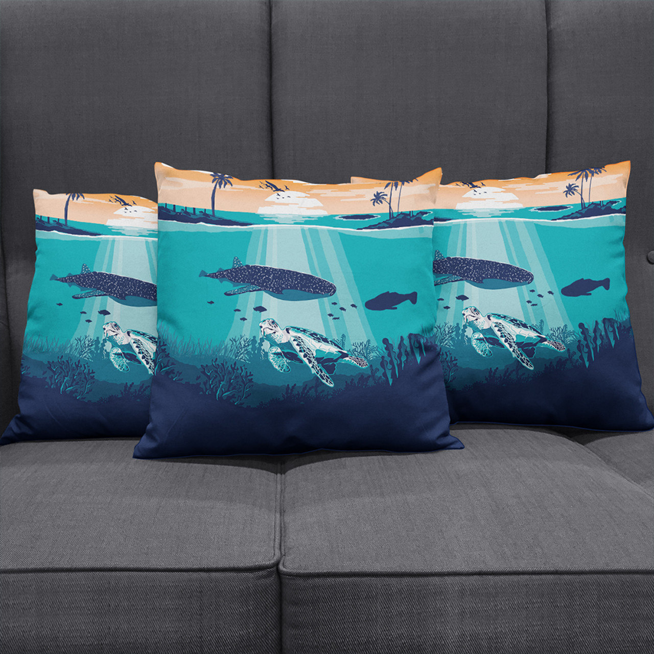 Hawaii Pillow Cover Whale And Turtle In Sunset Polynesian