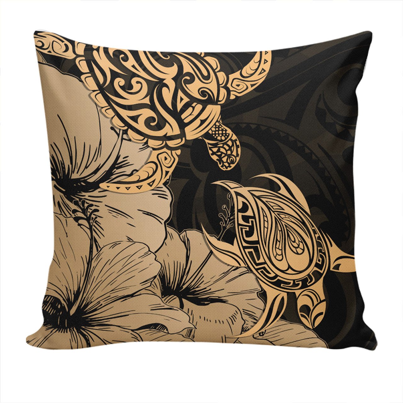 Hawaii Turtle Pillow Cover Polynesian Hibiscus Art Gold