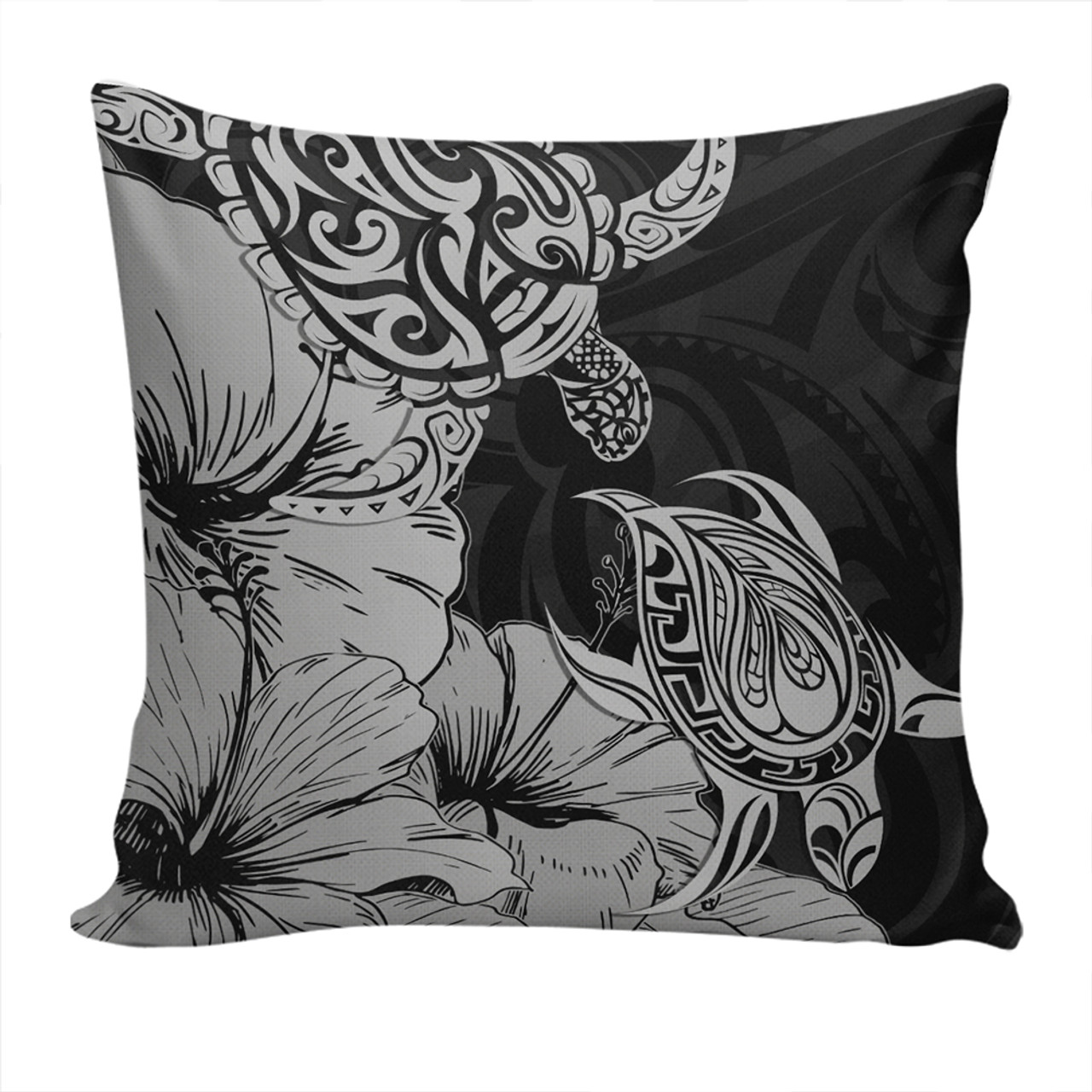 Hawaii Turtle Pillow Cover Polynesian Hibiscus Art Gray