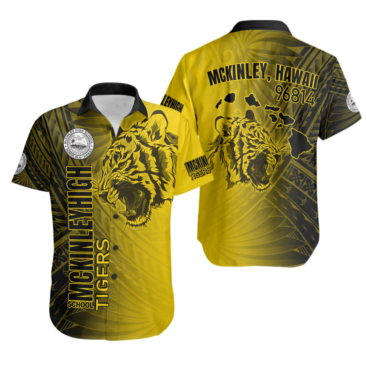 Hawaii McKinley High School Short Sleeve Shirt - Tigers Mascot Hawaii Patterns