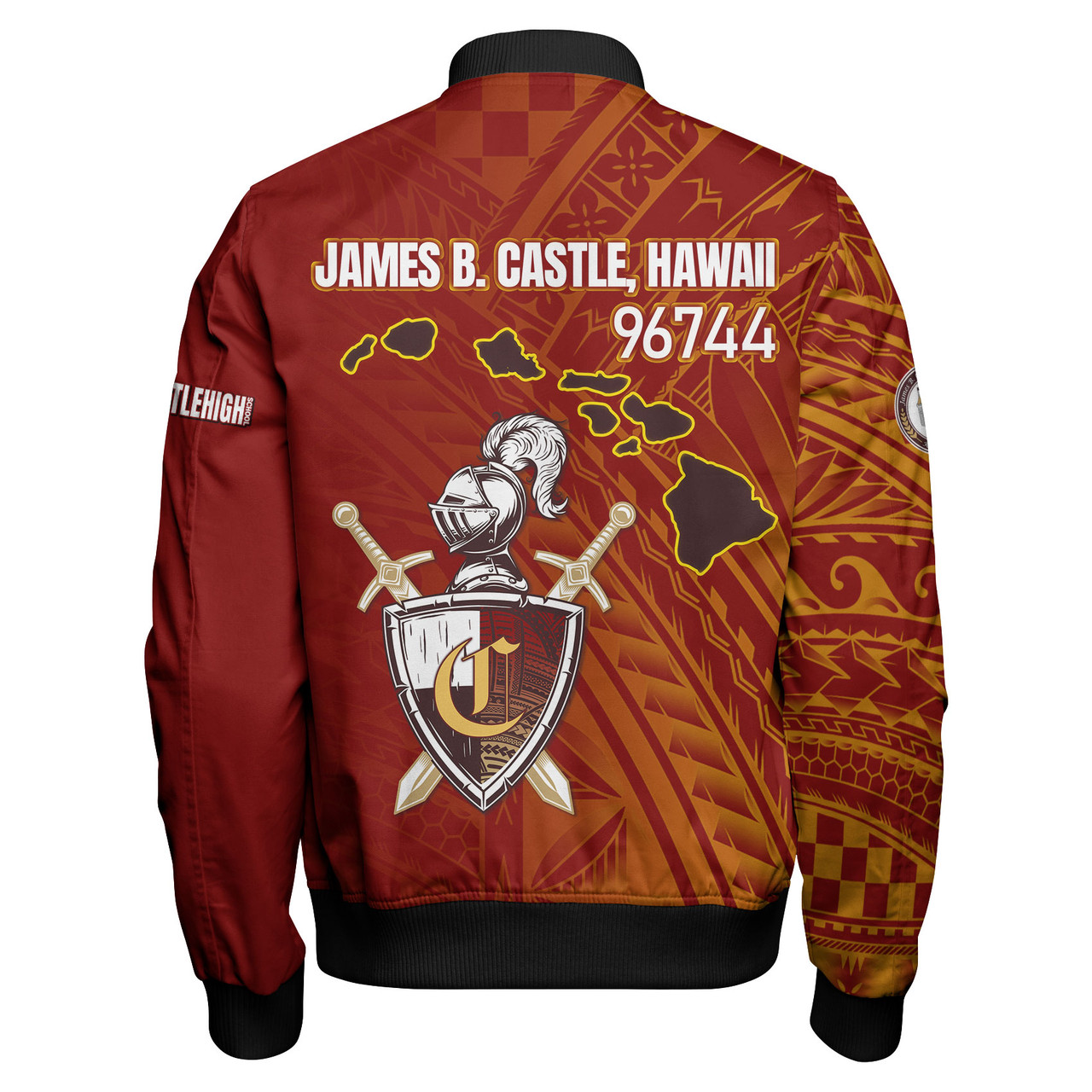 Hawaii James B. Castle High School Bomber Jacket - Knights With Shield Hawaii Patterns