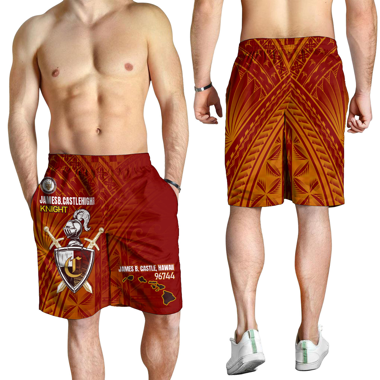 Hawaii James B. Castle High School Men Short - Knights With Shield Hawaii Patterns