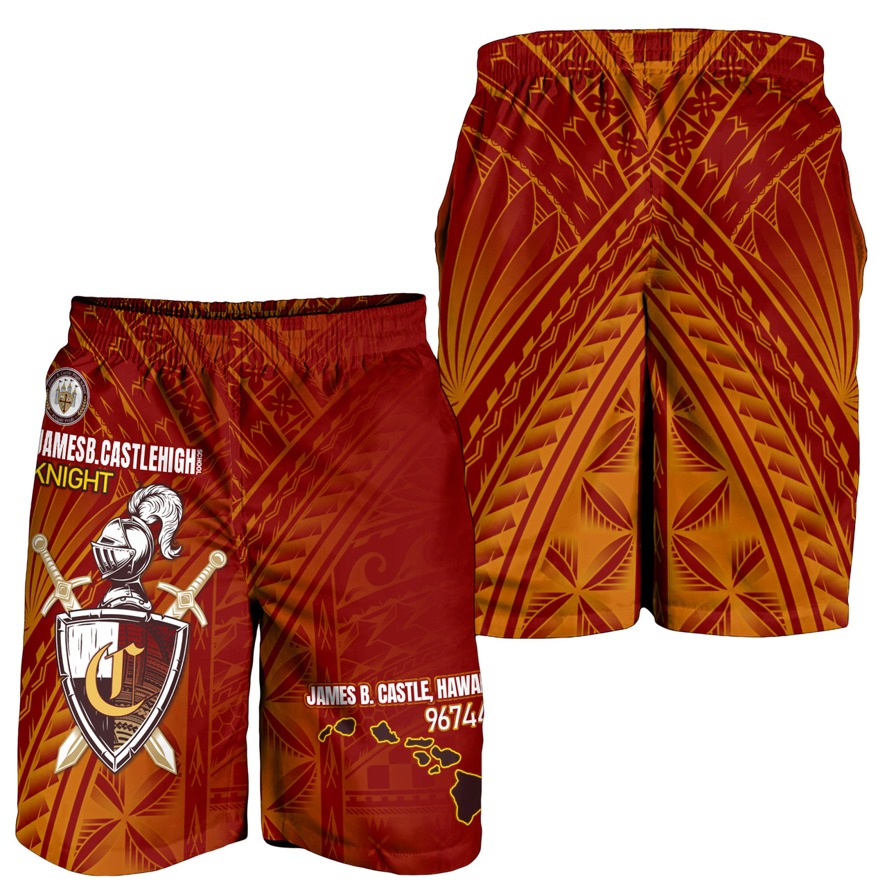 Hawaii James B. Castle High School Men Short - Knights With Shield Hawaii Patterns