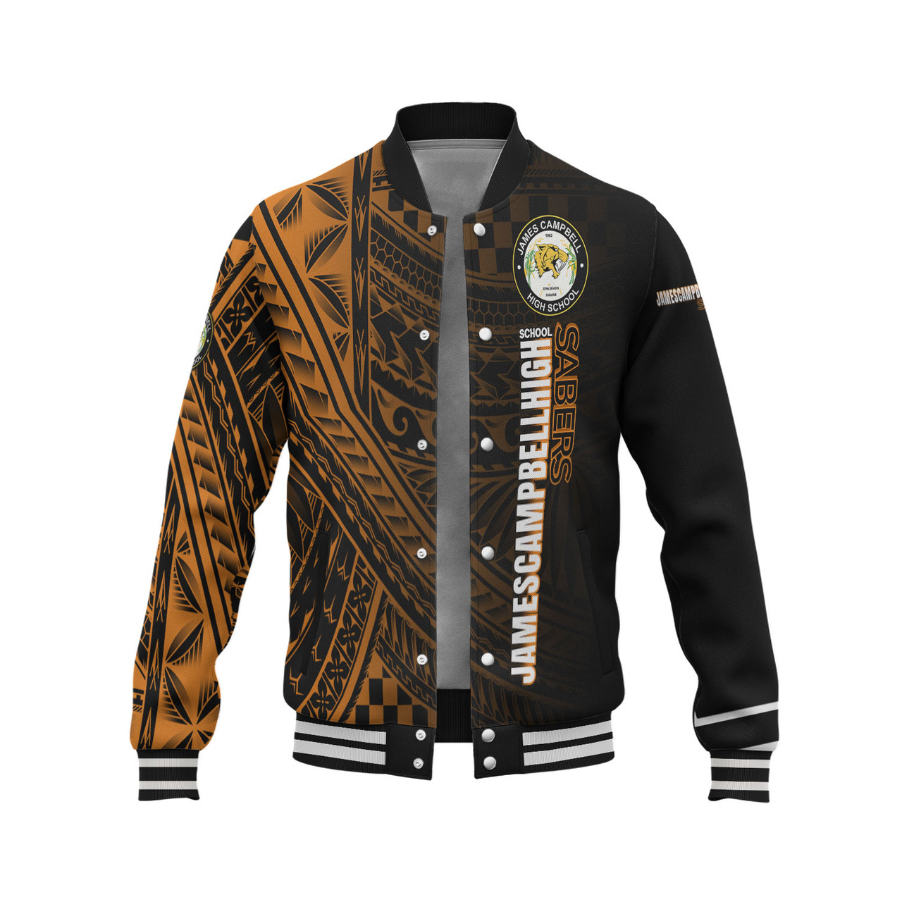 Hawaii James Campbell High School Baseball Jacket - Head Saber Tooth Mascot Hawaii Patterns