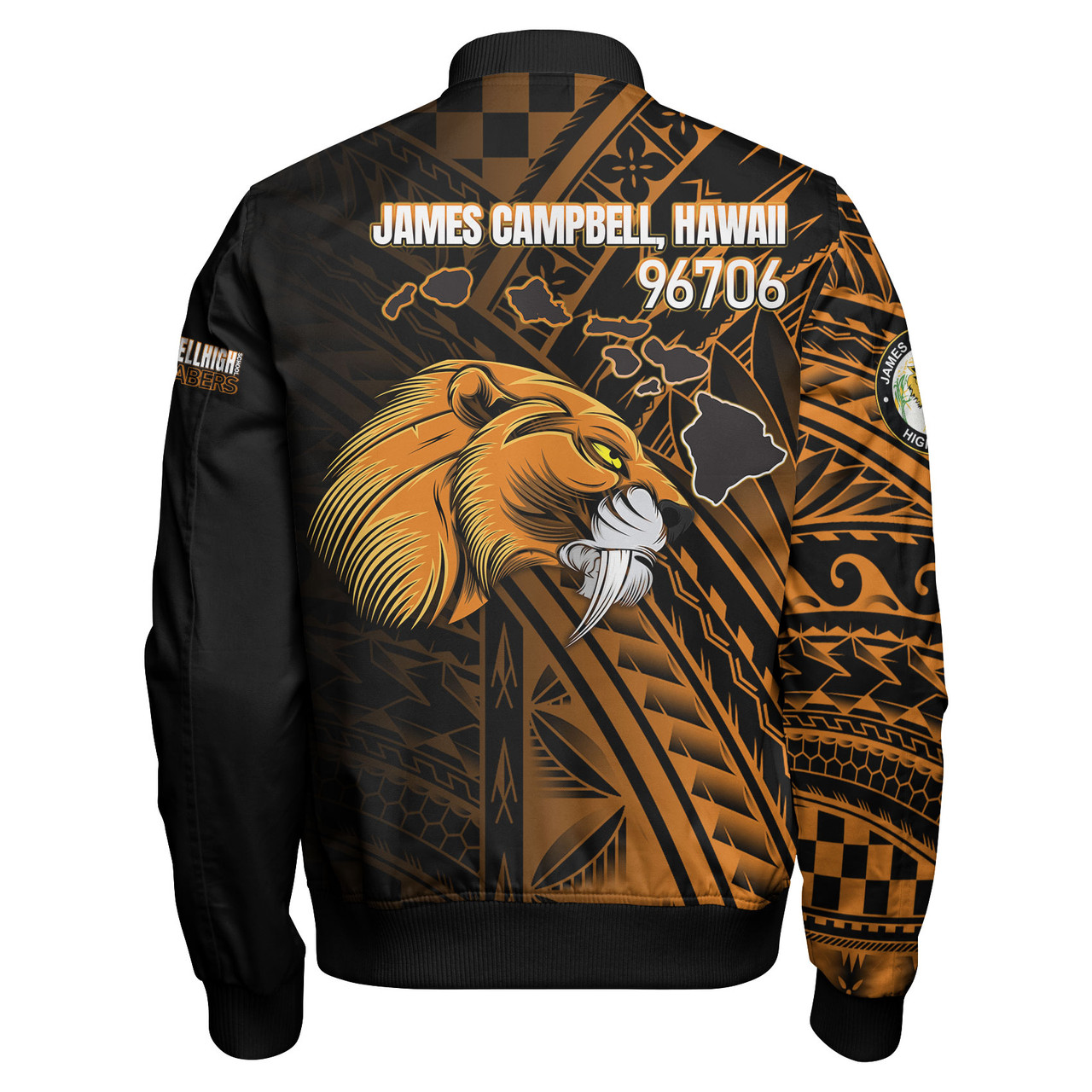 Hawaii James Campbell High School Bomber Jacket - Head Saber Tooth Mascot Hawaii Patterns