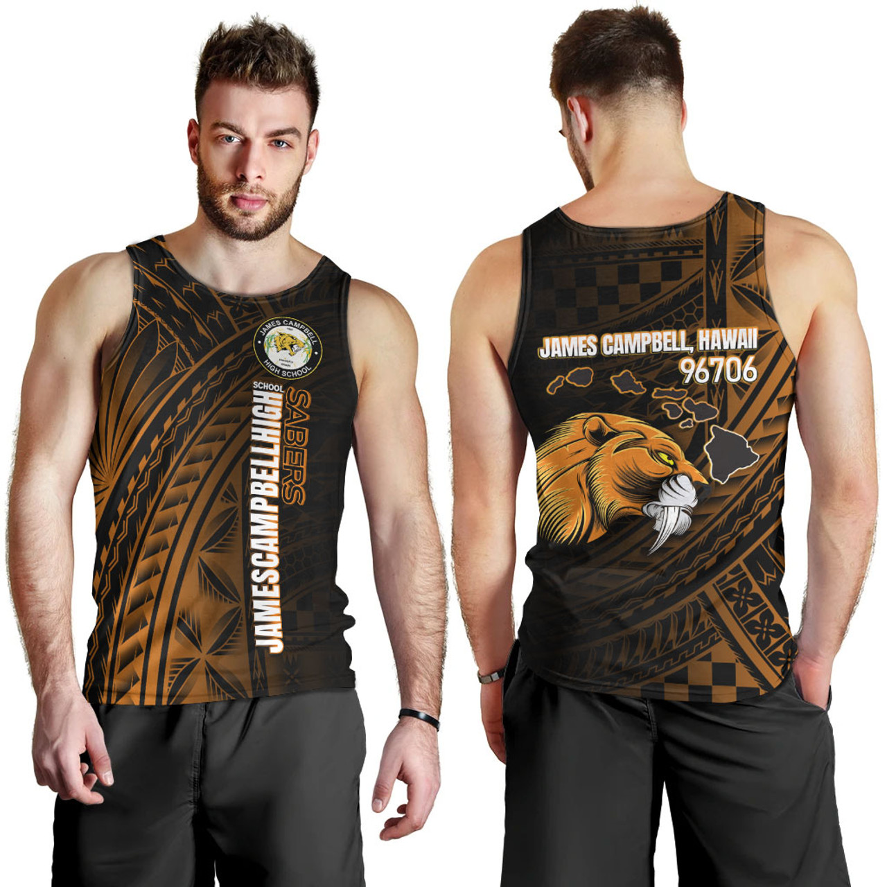 Hawaii James Campbell High School Tank Top - Head Saber Tooth Mascot Hawaii Patterns