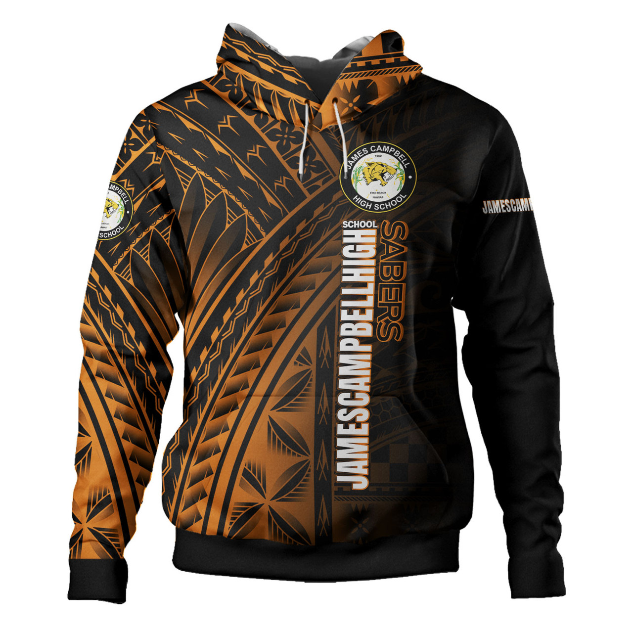 Hawaii James Campbell High School Hoodie - Custom Head Saber Tooth Mascot Hawaii Patterns