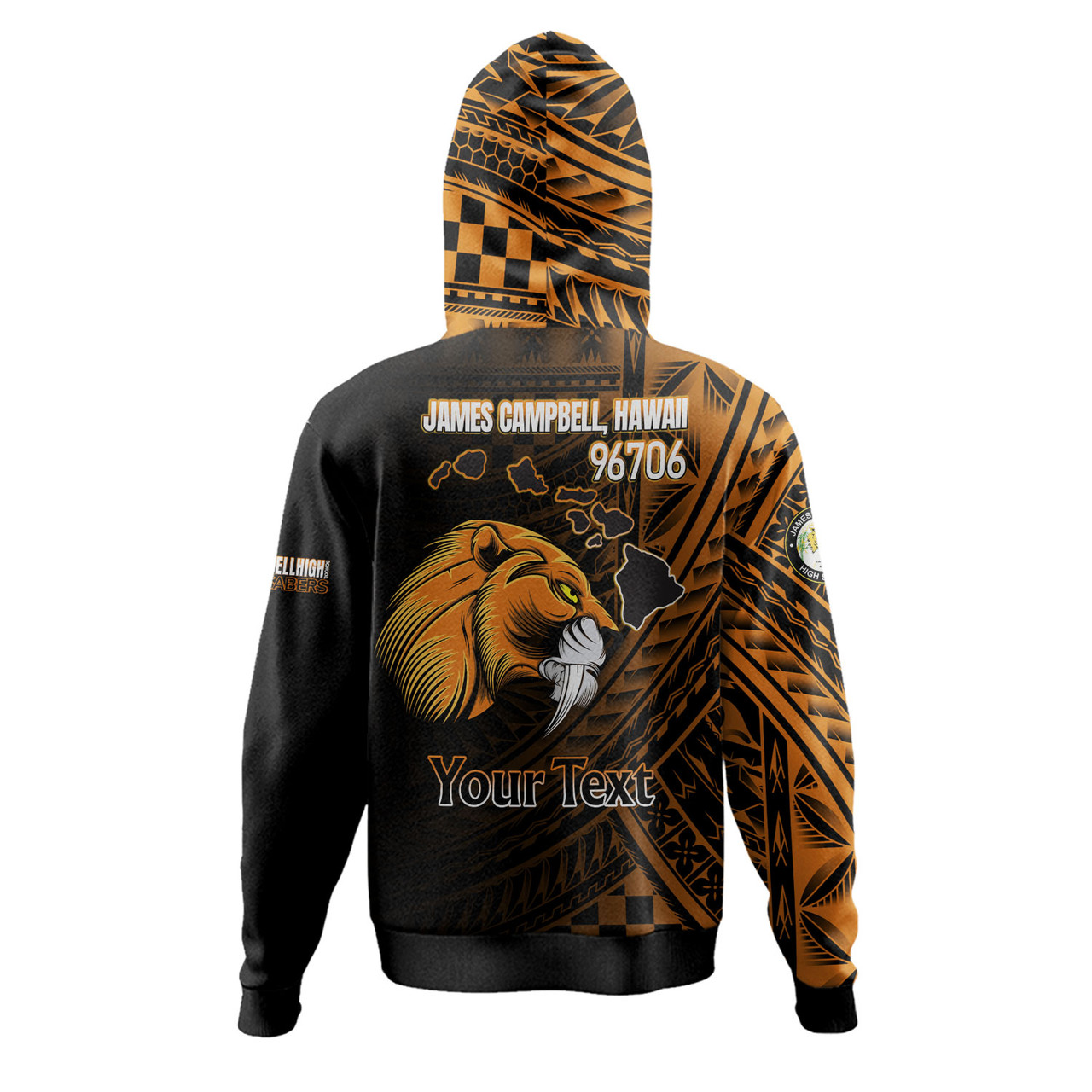 Hawaii James Campbell High School Hoodie - Custom Head Saber Tooth Mascot Hawaii Patterns