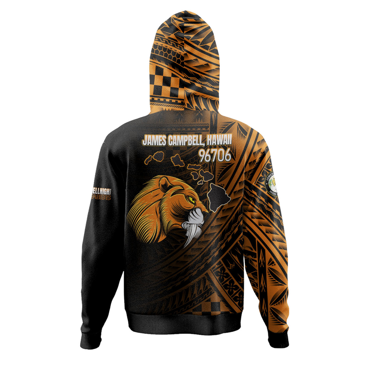 Hawaii James Campbell High School Hoodie - Custom Head Saber Tooth Mascot Hawaii Patterns