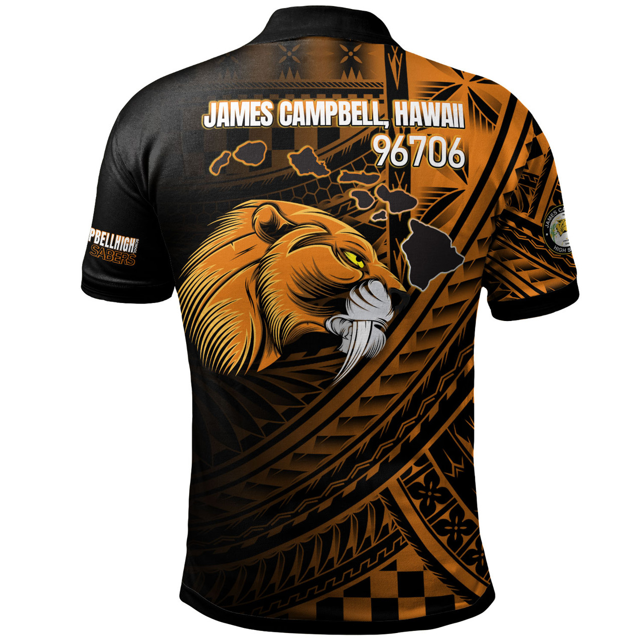 Hawaii James Campbell High School Polo Shirt - Custom Head Saber Tooth Mascot Hawaii Patterns