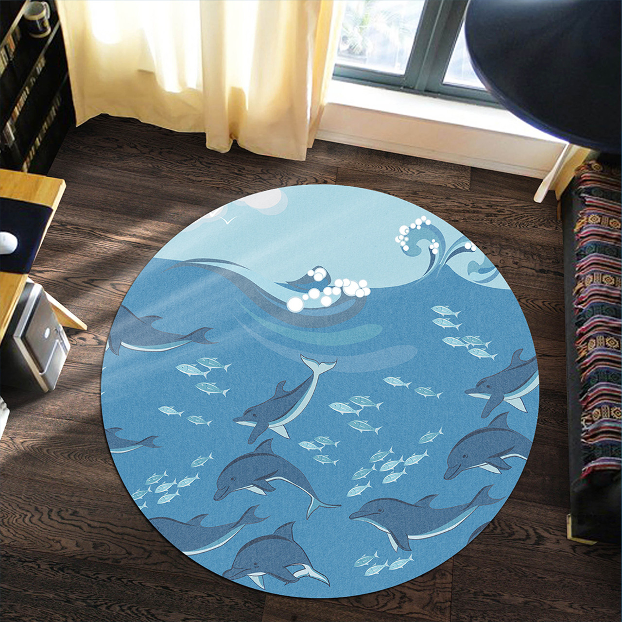 Hawaii Round Rug Dolphin And Sea