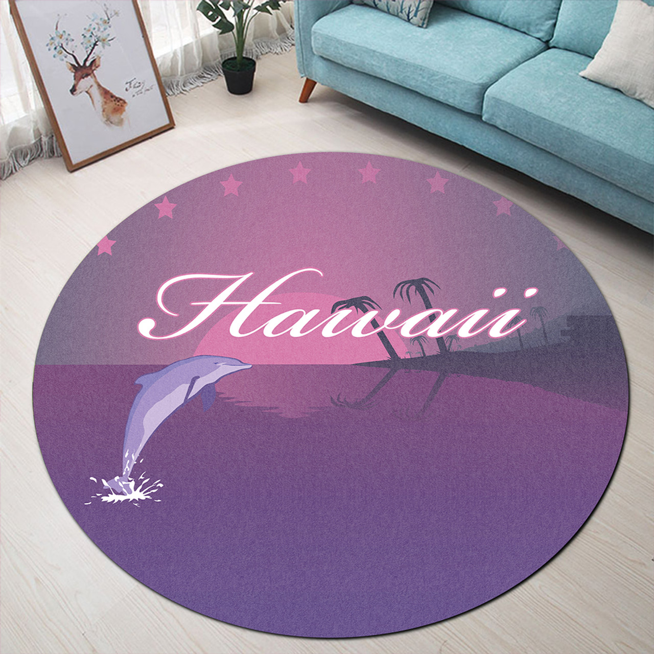 Hawaii Round Rug Dolphin Club Violet Sun