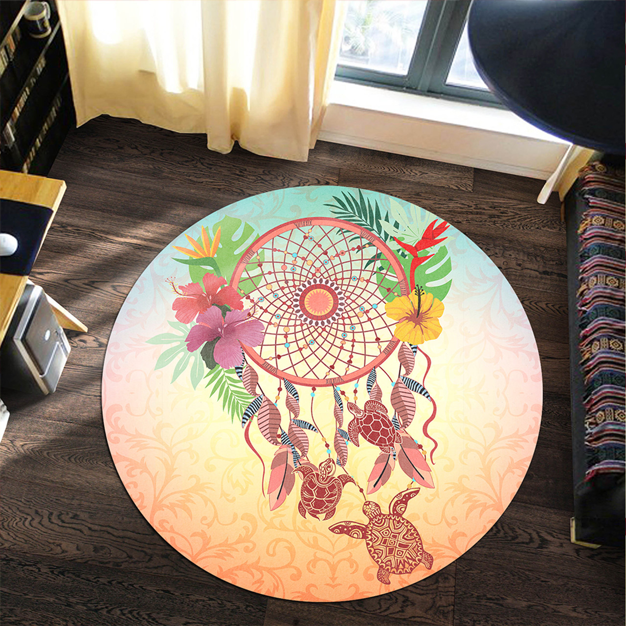 Hawaii Round Rug Flower Dreamcatcher