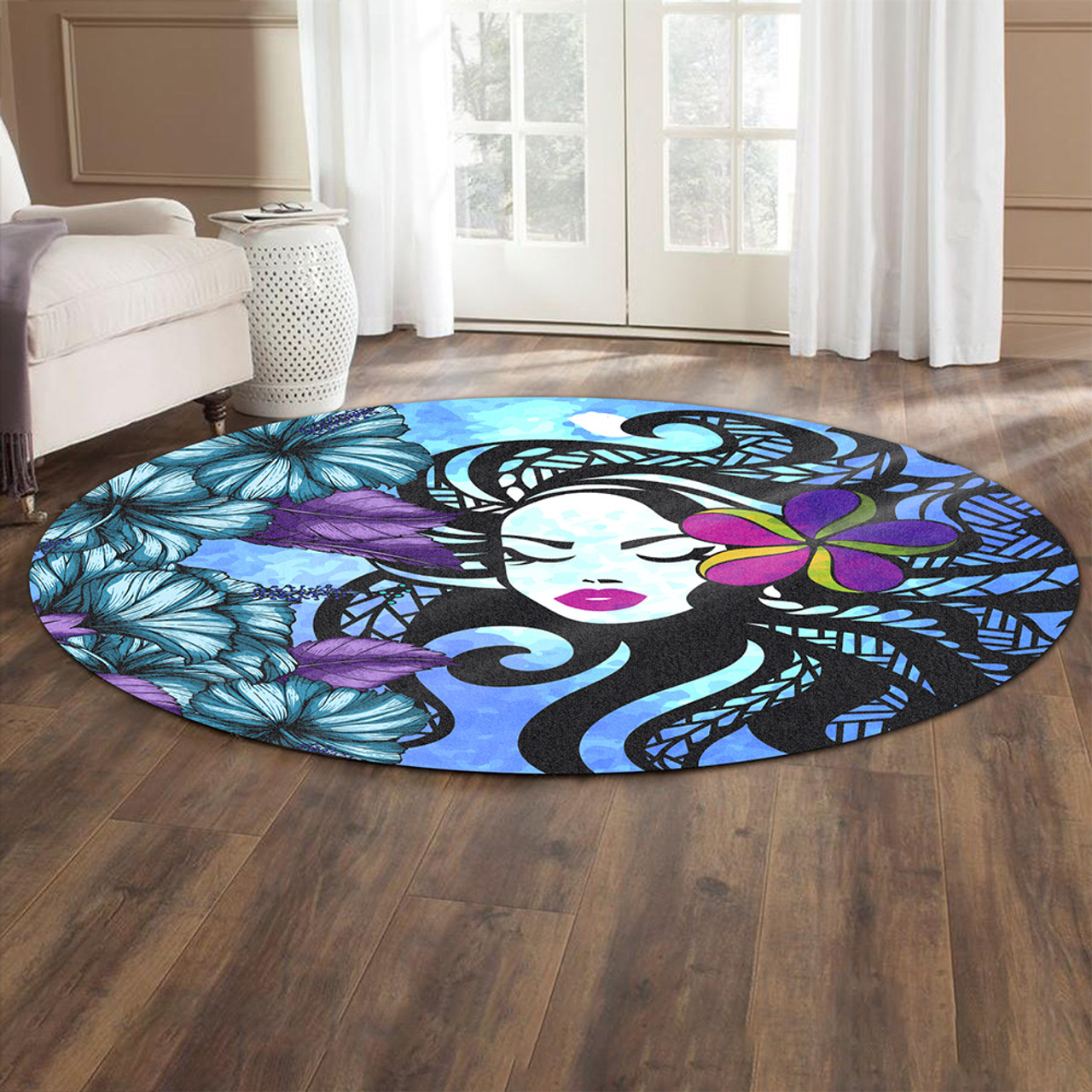 Hawaii Round Rug Hibiscus Polynesian Hula Girl