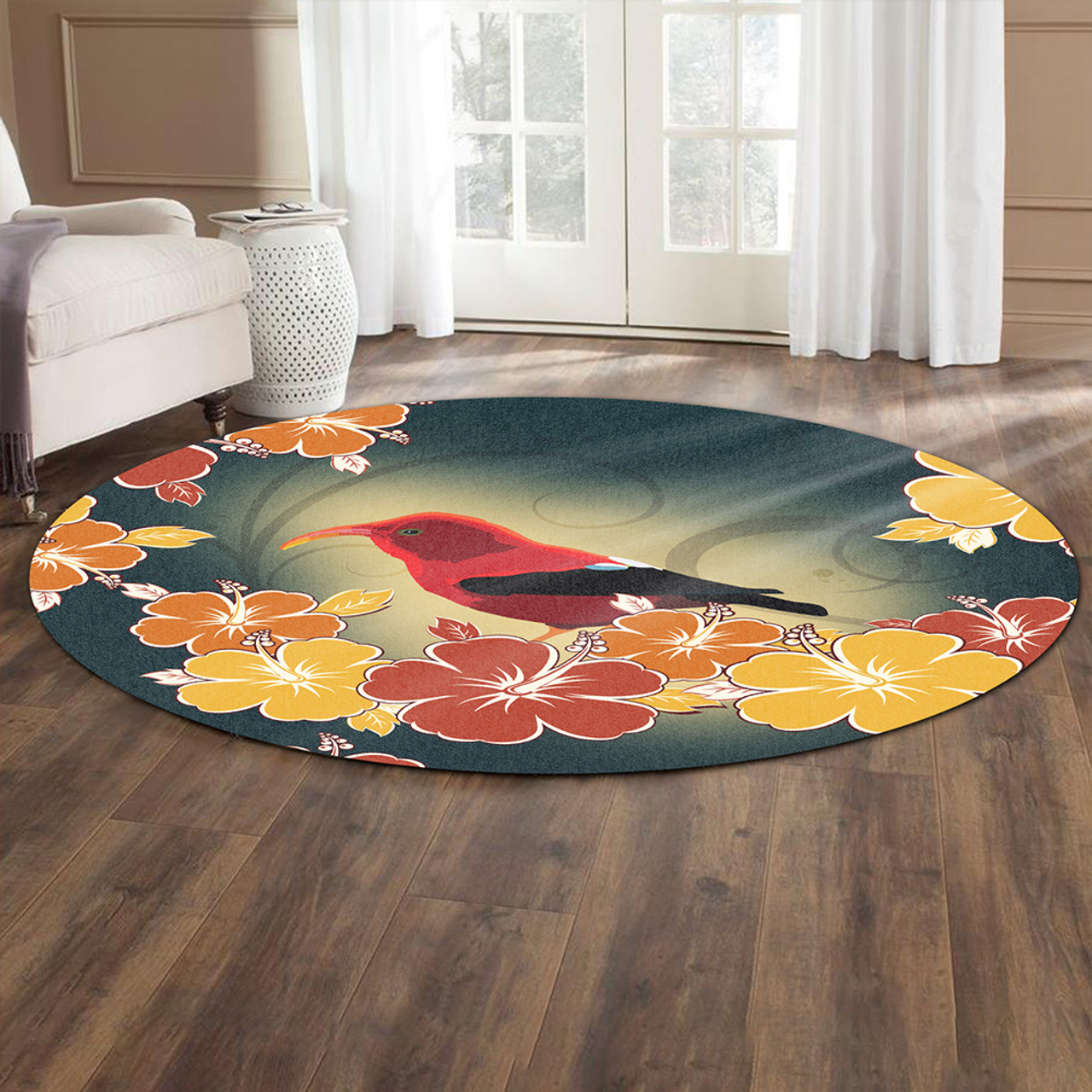 Hawaii Round Rug Honeycreeper Hibiscus