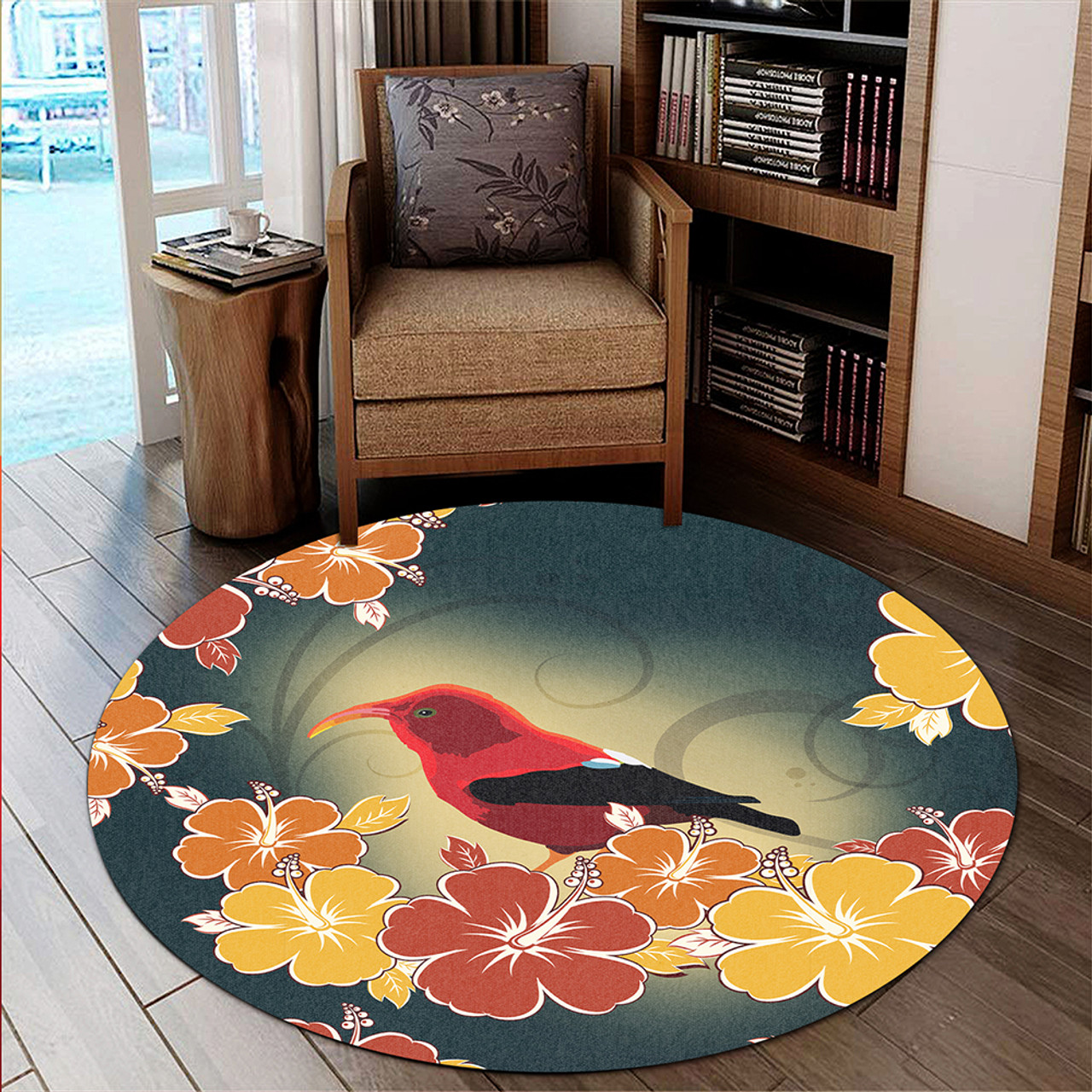 Hawaii Round Rug Honeycreeper Hibiscus