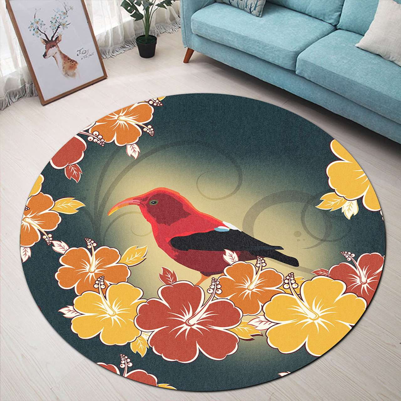 Hawaii Round Rug Honeycreeper Hibiscus