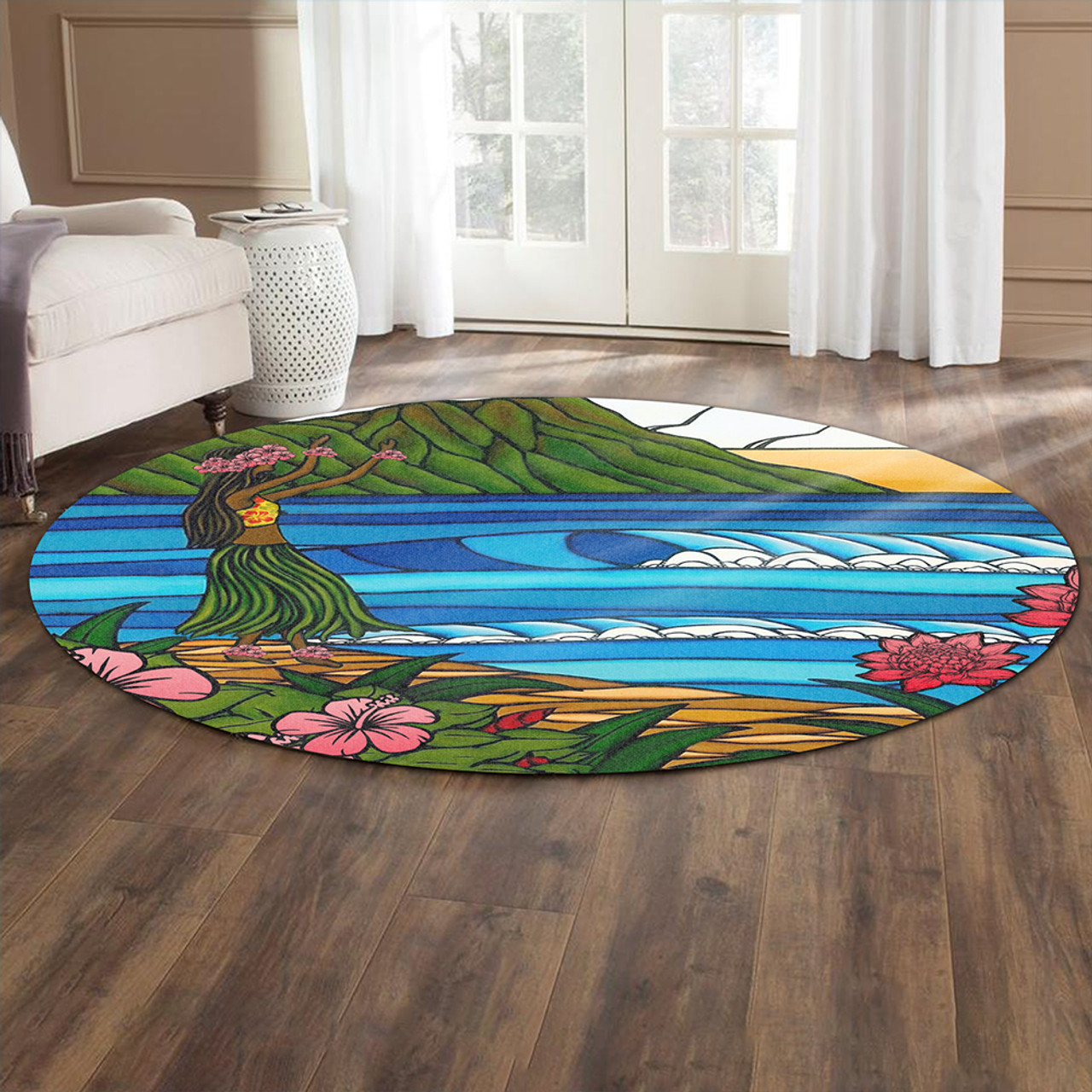 Hawaii Round Rug Hula Girl Dance Picture