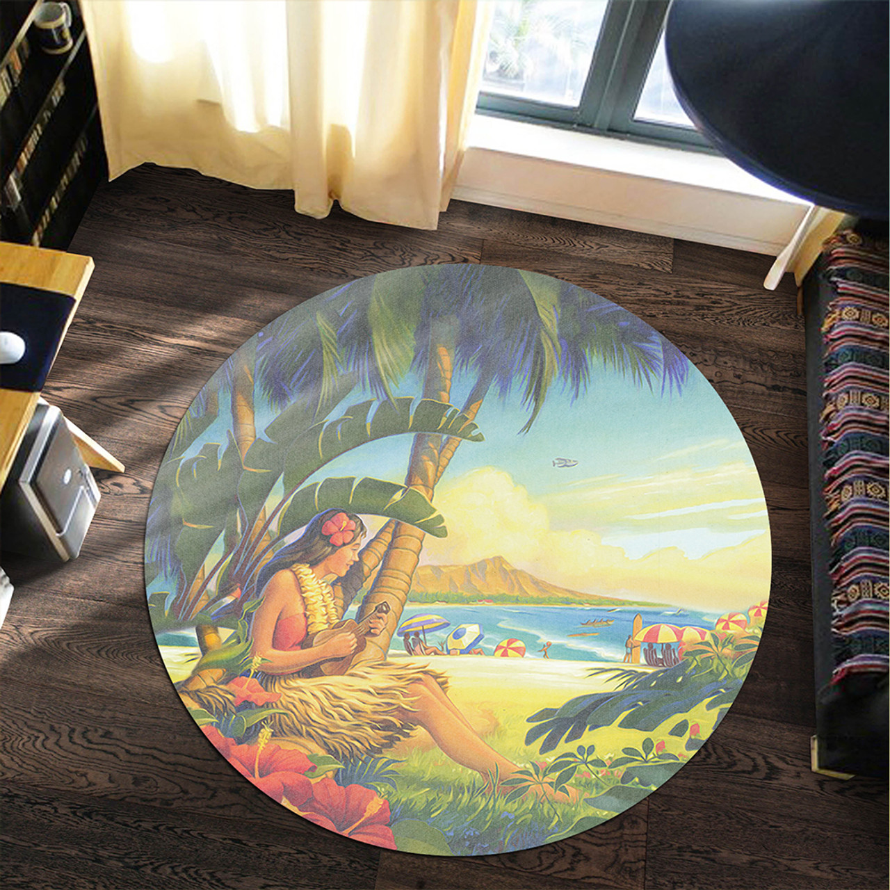 Hawaii Round Rug Hula Girl Hola Beach