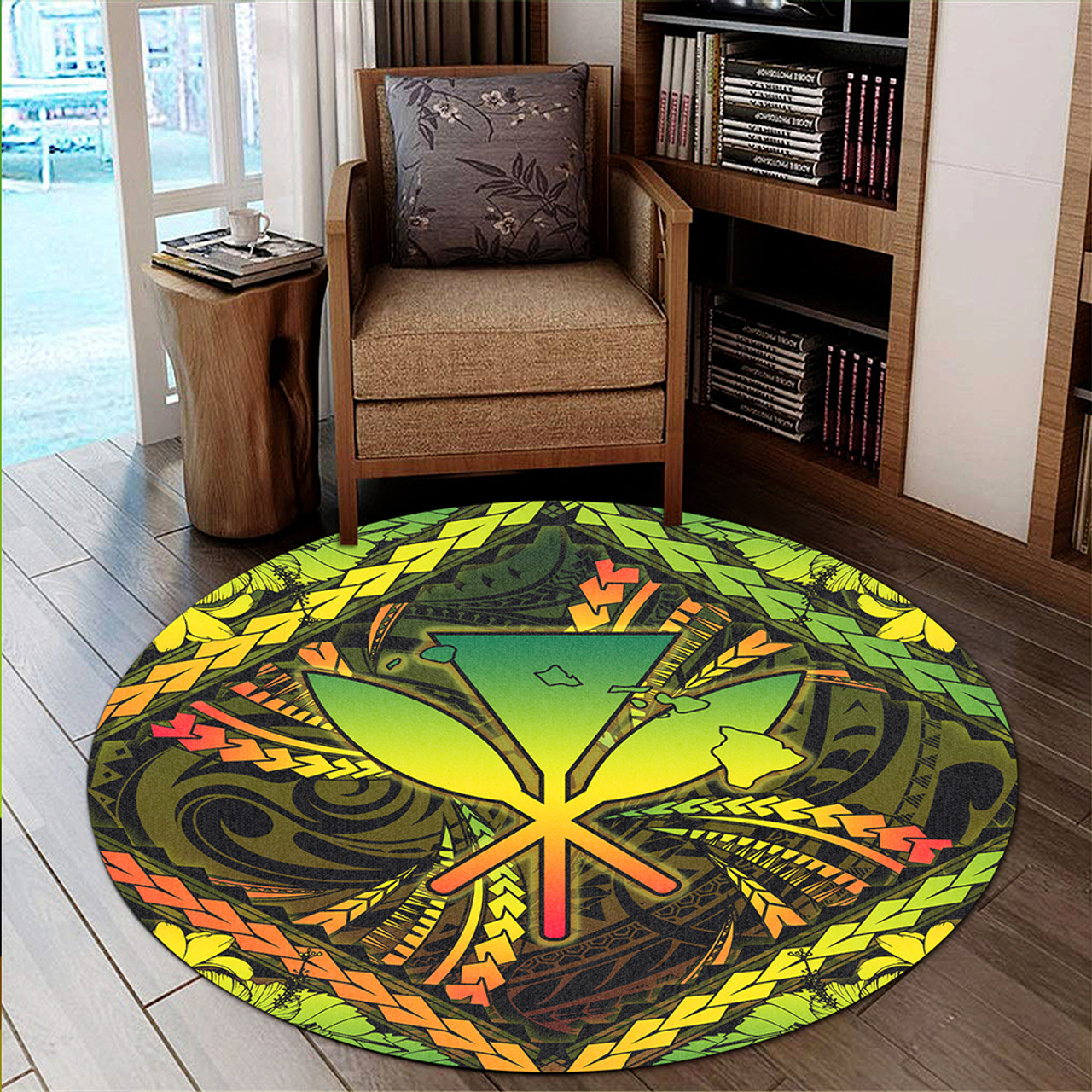 Hawaii Round Rug Kanaka Maoli Map Hibiscus Polynesian Kanu